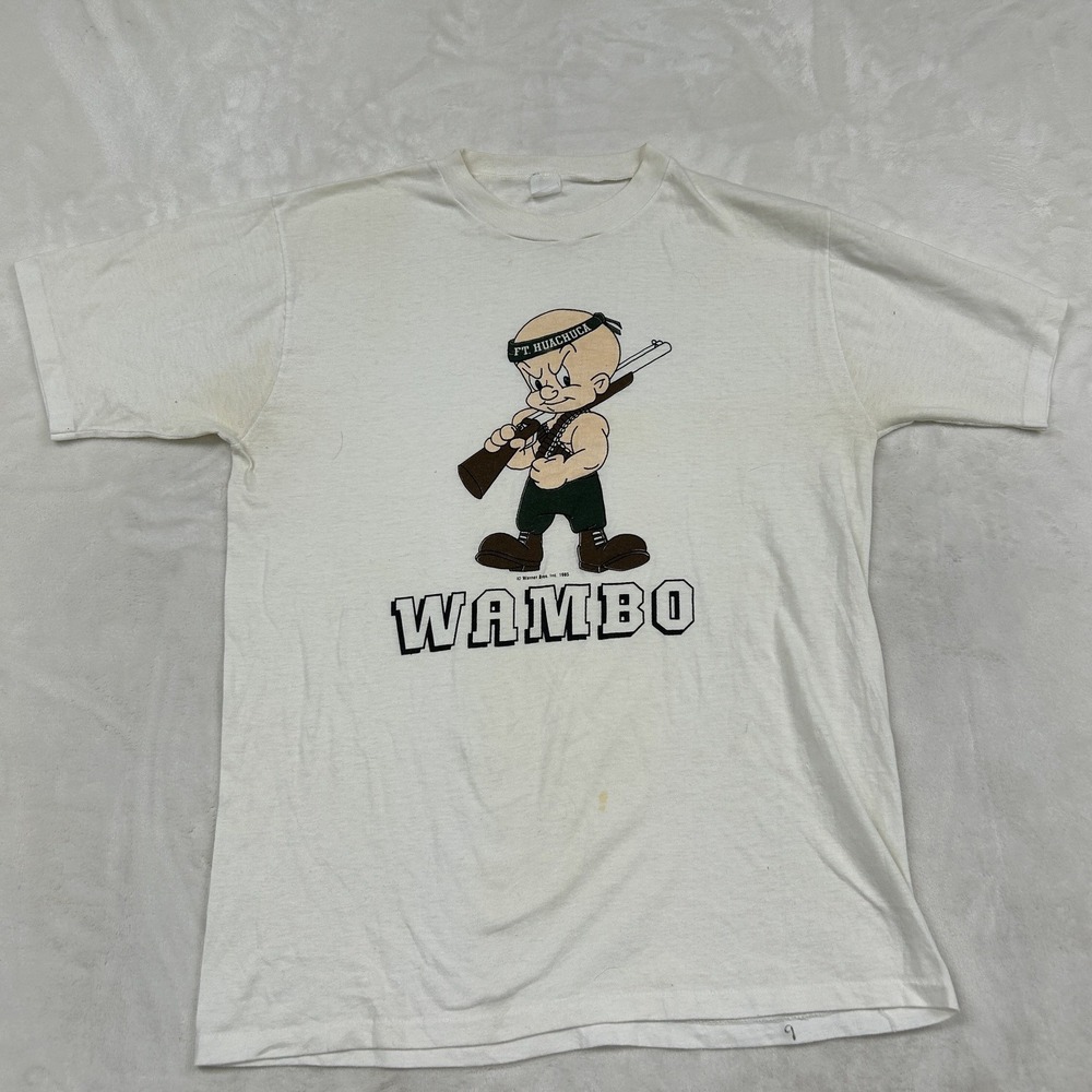 Warner Bros Wambo Elmer Fudd T-Shirt Mens L White 1985 Vintage Ft Huachuca Shirt
